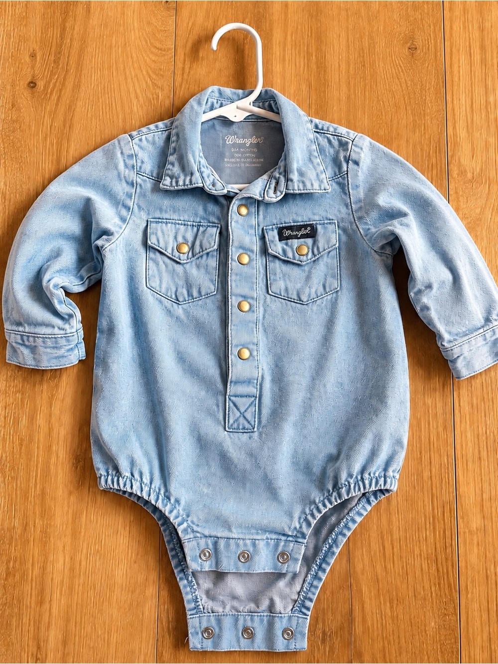 6-9 Month Wrangler Light Blue Denim Baby Bodysuit